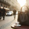 Black Colour Real Leather Top Handle Bag With Shoulder Strap