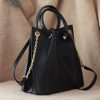 Black Colour Real Leather Top Handle Bag With Shoulder Strap