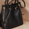 Black Colour Real Leather Top Handle Bag With Shoulder Strap