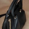Black Colour Real Leather Top Handle Bag With Shoulder Strap