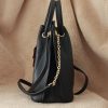 Black Colour Real Leather Top Handle Bag With Shoulder Strap