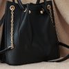 Black Colour Real Leather Top Handle Bag With Shoulder Strap