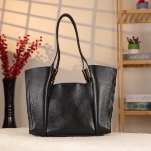 Black Cow Leather Handbag With Inside Bag