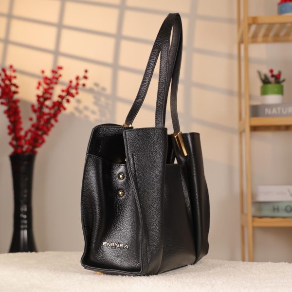 Black Cow Leather Handbag With Inside Bag 4 Black Cow Leather Handbag With Inside Bag