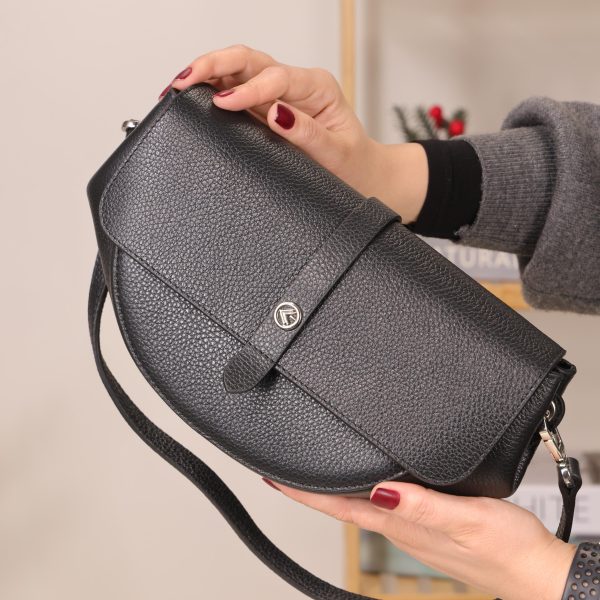 Black Leather Bag , Shoulder / Handbag From Cow Leather , Magnetic Closure and Zippered 12 Black Leather Bag , Shoulder / Handbag From Cow Leather , Magnetic Closure and Zippered