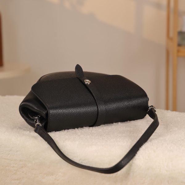 Black Leather Bag , Shoulder / Handbag From Cow Leather , Magnetic Closure and Zippered 3 Black Leather Bag , Shoulder / Handbag From Cow Leather , Magnetic Closure and Zippered