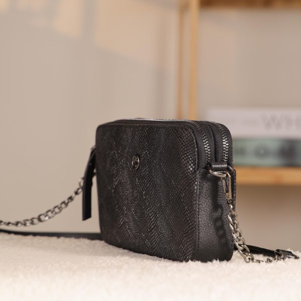 Black Leather Crossbody Bag with Adjustable Strap , Zippered and Multi-Compartment 3 Black Leather Crossbody Bag with Adjustable Strap , Zippered and Multi-Compartment