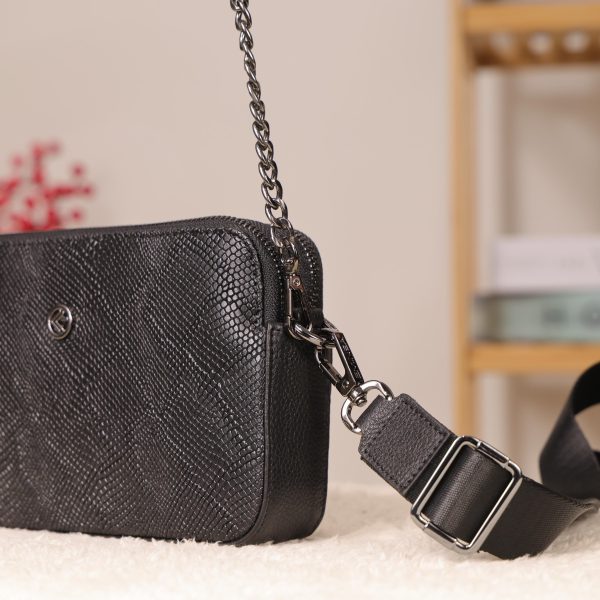 Black Leather Crossbody Bag with Adjustable Strap , Zippered and Multi-Compartment 6 Black Leather Crossbody Bag with Adjustable Strap , Zippered and Multi-Compartment