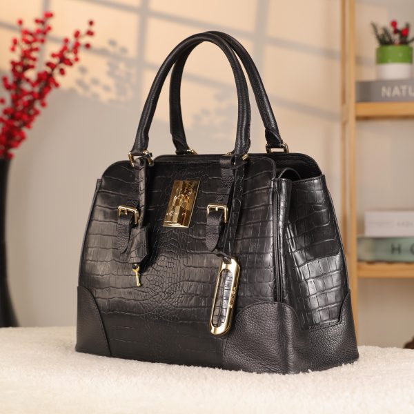 Black Leather Handbag From Real Cow Leather With Shoulder Strap , Luxury Bag 2 Black Leather Handbag From Real Cow Leather With Shoulder Strap , Luxury Bag