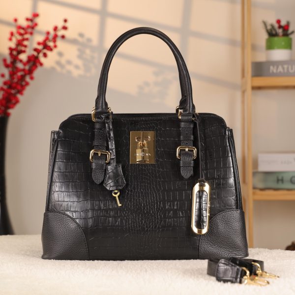 Black Leather Handbag From Real Cow Leather With Shoulder Strap , Luxury Bag 4 Black Leather Handbag From Real Cow Leather With Shoulder Strap , Luxury Bag