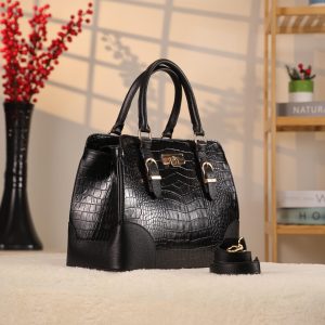 Black Leather Handbag From Real Cow Leather With Shoulder Strap