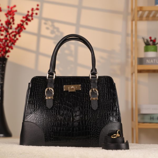 Black Leather Handbag From Real Cow Leather With Shoulder Strap 2 Black Leather Handbag From Real Cow Leather With Shoulder Strap