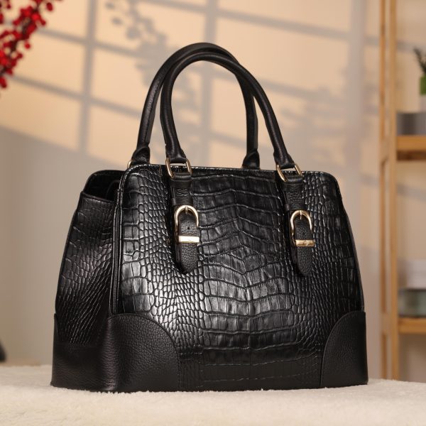 Black Leather Handbag From Real Cow Leather With Shoulder Strap 3 Black Leather Handbag From Real Cow Leather With Shoulder Strap