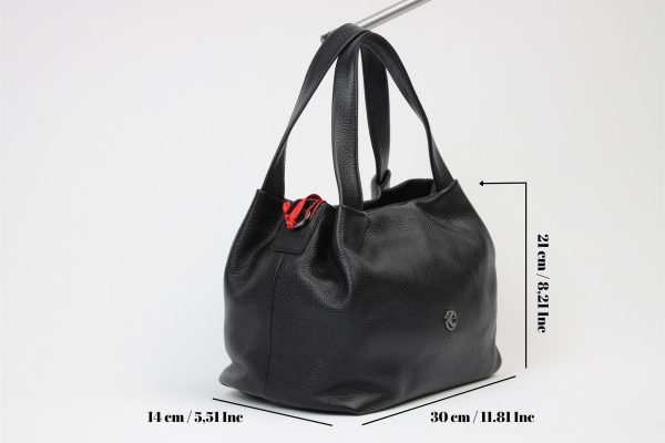 Black Leather Handbag & Shoulder Bag from Real Cow Leather With Adjustable Strap , Soft