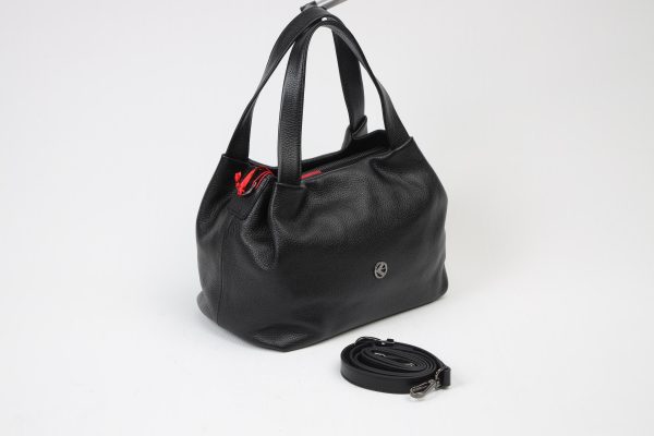 Black Leather Handbag & Shoulder Bag from Real Cow Leather With Adjustable Strap , Soft
