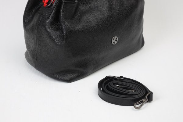 Black Leather Handbag & Shoulder Bag from Real Cow Leather With Adjustable Strap , Soft