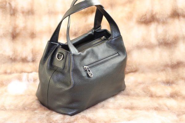 Black Leather Handbag & Shoulder Bag from Real Cow Leather With Adjustable Strap , Soft