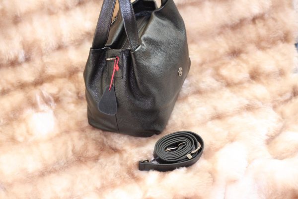 Black Leather Handbag & Shoulder Bag from Real Cow Leather With Adjustable Strap , Soft