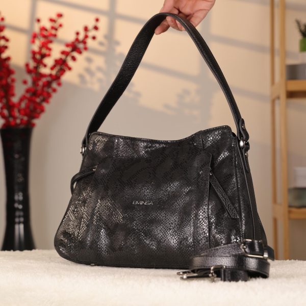 Black Leather Handbag with Shoulder Strap , Night Bag , All Season 1 Black Leather Handbag with Shoulder Strap , Night Bag , All Season