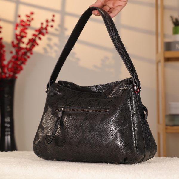 Black Leather Handbag with Shoulder Strap , Night Bag , All Season 10 Black Leather Handbag with Shoulder Strap , Night Bag , All Season