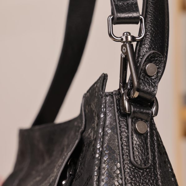 Black Leather Handbag with Shoulder Strap , Night Bag , All Season 13 Black Leather Handbag with Shoulder Strap , Night Bag , All Season