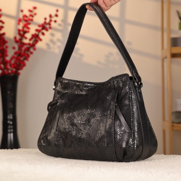Black Leather Handbag with Shoulder Strap , Night Bag , All Season 4 Black Leather Handbag with Shoulder Strap , Night Bag , All Season