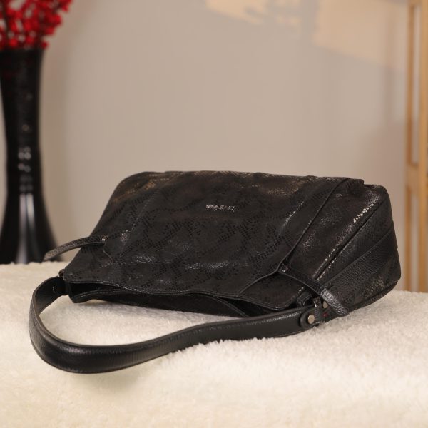 Black Leather Handbag with Shoulder Strap , Night Bag , All Season 7 Black Leather Handbag with Shoulder Strap , Night Bag , All Season