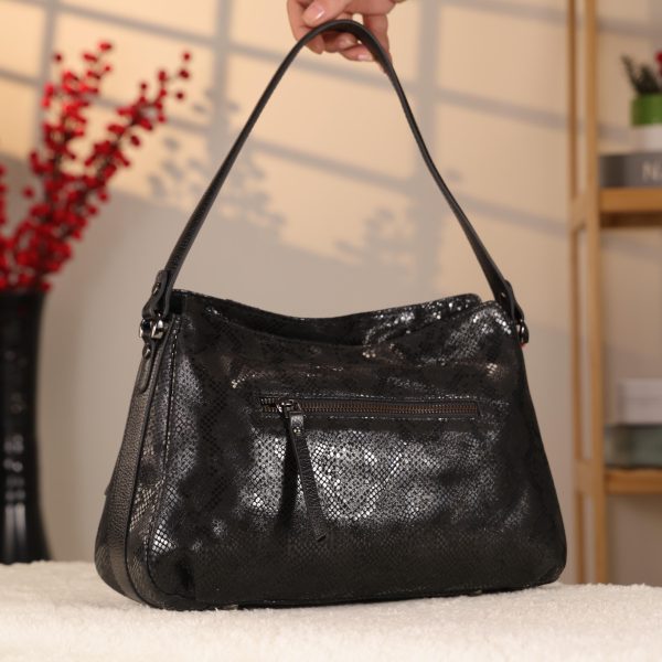Black Leather Handbag with Shoulder Strap , Night Bag , All Season 8 Black Leather Handbag with Shoulder Strap , Night Bag , All Season