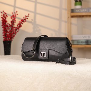 Black Leather Shoulder Bag and Handbag With Adjustable Strap , Magnetic Closure and Zippered