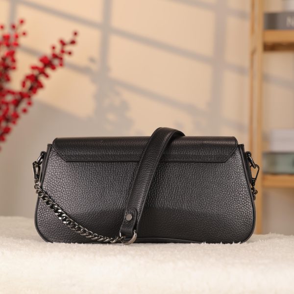 Black Leather Shoulder Bag and Handbag With Adjustable Strap , Magnetic Closure and Zippered 4 Black Leather Shoulder Bag and Handbag With Adjustable Strap , Magnetic Closure and Zippered