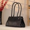 Black Leather Shoulder Bag and Handbag With Shoulder Strap , Trendy