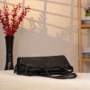 Black Leather Shoulder Bag and Handbag With Shoulder Strap , Trendy