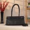 Black Leather Shoulder Bag and Handbag With Shoulder Strap , Trendy