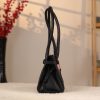 Black Leather Shoulder Bag and Handbag With Shoulder Strap , Trendy