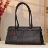 Black Leather Shoulder Bag and Handbag With Shoulder Strap , Trendy