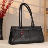 Black Leather Shoulder Bag and Handbag With Shoulder Strap , Trendy