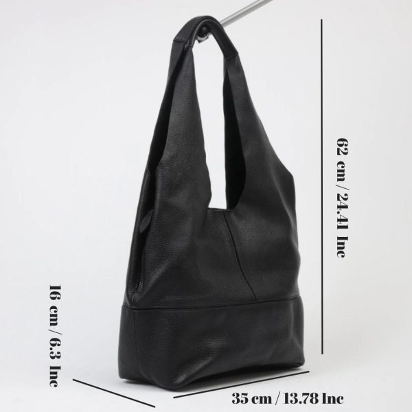 Black Leather Shoulder Bag with Adjustable Strap and Make-up Bag