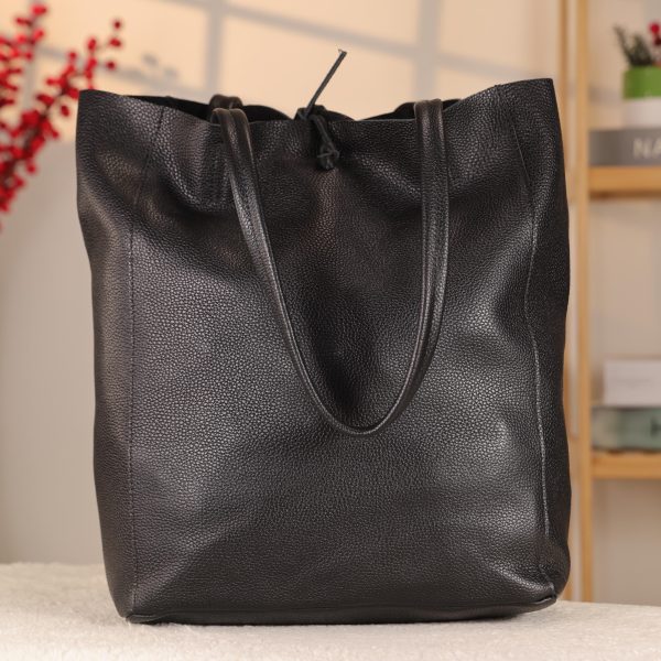 Black Leather Tote From Real Cow Leather 3 Black Leather Tote From Real Cow Leather