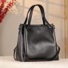 Black Real Cow Leather Handbag With Shoulder Strap , Zippered Bag With Chain 15 Black Real Cow Leather Handbag With Shoulder Strap , Zippered Bag With Chain