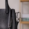 Black Real Cow Leather Handbag With Shoulder Strap , Zippered Bag With Chain 5 Black Real Cow Leather Handbag With Shoulder Strap , Zippered Bag With Chain