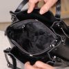 Black Real Cow Leather Handbag With Shoulder Strap , Zippered Bag With Chain 6 Black Real Cow Leather Handbag With Shoulder Strap , Zippered Bag With Chain