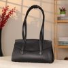 Black Real Cow Leather Shoulder Bag With Magnetic Closure
