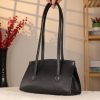 Black Real Cow Leather Shoulder Bag With Magnetic Closure