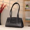 Black Real Cow Leather Shoulder Bag With Magnetic Closure