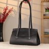 Black Real Cow Leather Shoulder Bag With Magnetic Closure