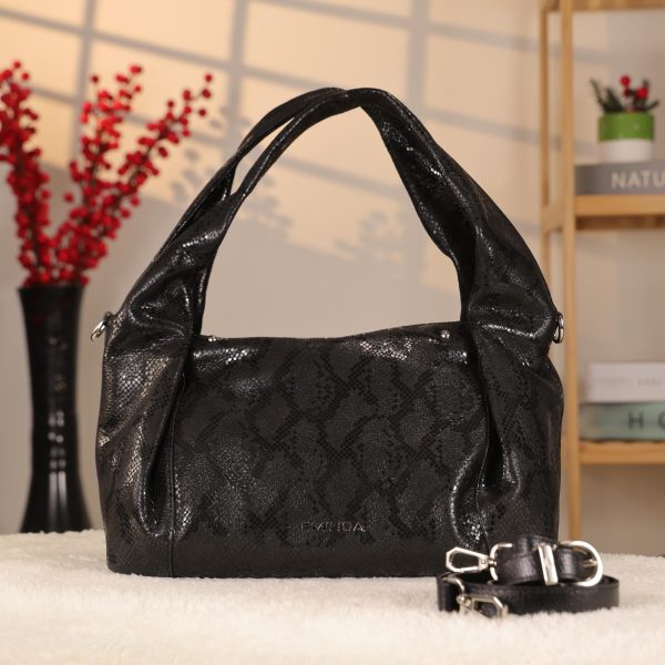 Black Real Leather and Multi-Compartment Handbag With Shoulder Strap 2 Black Real Leather and Multi-Compartment Handbag With Shoulder Strap