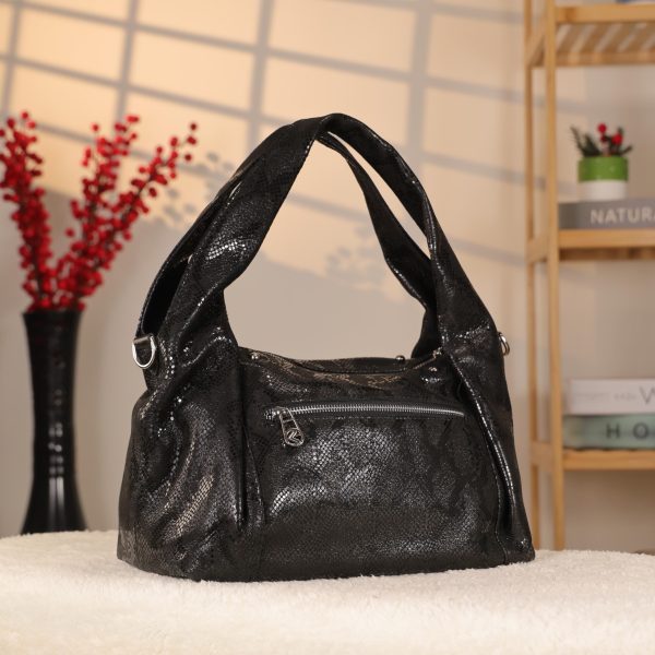 Black Real Leather and Multi-Compartment Handbag With Shoulder Strap 5 Black Real Leather and Multi-Compartment Handbag With Shoulder Strap