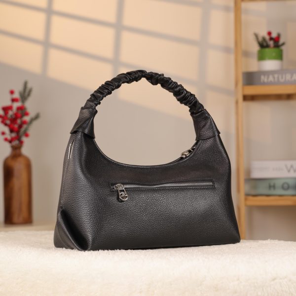 Black Real Leather Handbag With Adjustable Strap , Zippered 12 Black Real Leather Handbag With Adjustable Strap , Zippered