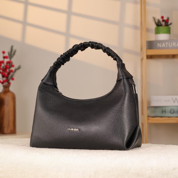 Black Real Leather Handbag With Adjustable Strap , Zippered 4 Black Real Leather Handbag With Adjustable Strap , Zippered
