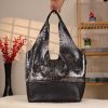 Black/Silvery Real Leather Shoulder Bag/Tote With Make-Up and Shoulder Strap , Handmade 1 Black/Silvery Real Leather Shoulder Bag/Tote With Make-Up and Shoulder Strap , Handmade